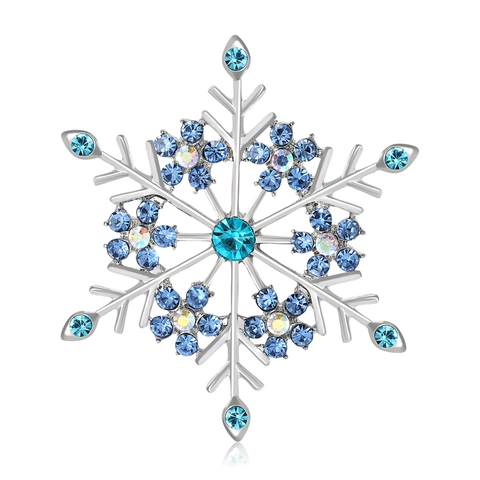 Squisita Spilla a Fiocco di Neve in Lega di Strass Elegante Contrasto Blu Argento Corsage Accessorio per Donna Natale Gioielli