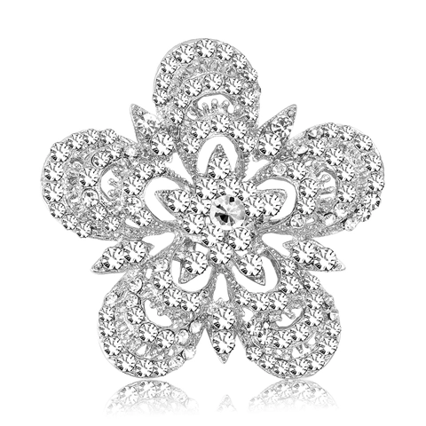 Elegante Broche de Flor Hueca de Aleación con Strass para Mujer Estilo Vintage de Alta Calidad Joyería de Corsage Floral de Cristal Oro Plata