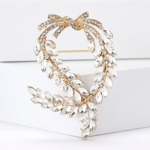 Elegante Spilla a Fiocco con Spiga di Grano in Lega per Donna Moda con Strass Intarsiati Accessorio per Abbigliamento Gioielli Oro Argento