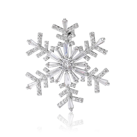 Lussuosa Spilla a Fiocco di Neve in Rame e Zirconia Elegante Donna Inverno Matrimonio Banchetto Abito Corsage Accessori Gioielli