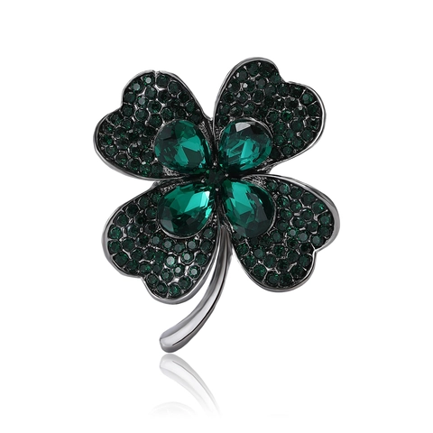 Broche de Trébol de Cuatro Hojas para Mujer Aleación de Alta Calidad Strass Pin de Corsage de Hierba de la Suerte para Trajes de Moda Suéter Joyería Accesorios