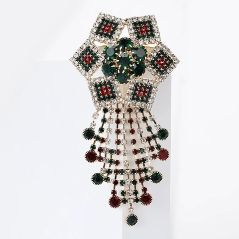 Broche à Franges Étoile en Alliage Vintage avec Strass Multicolores Base Or Élégante Broche Fleur Géométrique pour Bijoux Femme