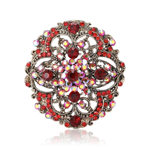 Spilla Vintage Barocca in Lega con Strass per Donna Oro Antico Traforato Floreale Stile Palazzo Reale Spilla Rotonda Gioielli