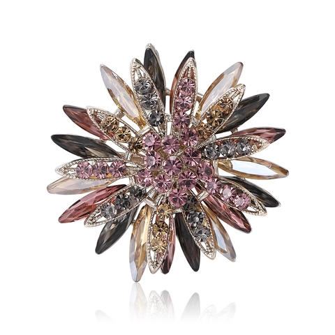 Spilla a Girasole in Lega di Strass di Moda Elegante Spilla da Risvolto Floreale Spilla di Cristallo Intarsiata Colorata Gioielli per Donna