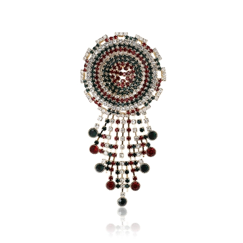 Broche de Borla Redonda de Aleación Vintage de Diamantes de Imitación Multicolor para Mujer Pin de Cristal Incrustado Elegante