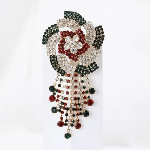 Vintage Luxus Legierung Strass Blume Brosche Mit Quasten Bunte Kristall Floral Korsett Pin Für Damen Hochzeit Party Schmuck