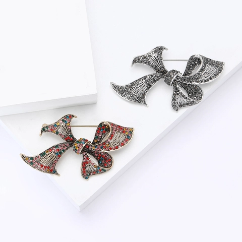 Vintage Legierung Schleifenbrosche Exquisite Strassstein Eingelegte Korsagennadel Für Damen Elegante Mode Bekleidungszubehör Schmuck