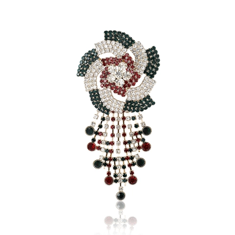 Vintage Luxus Legierung Strass Blume Brosche Mit Quasten Bunte Kristall Floral Korsett Pin Für Damen Hochzeit Party Schmuck
