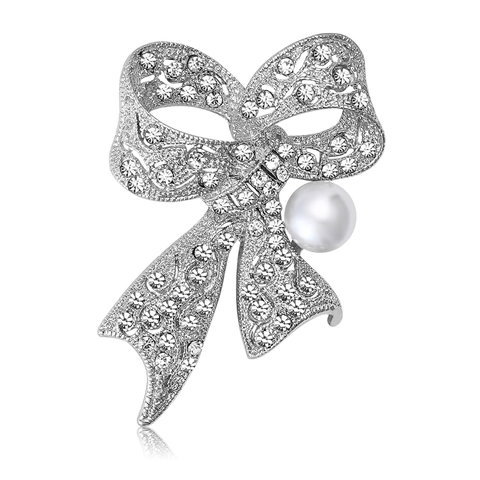 Spilla a Fiocco in Lega con Strass e Perla Artificiale Vintage Elegante Spilla per Abbigliamento Gioielli da Donna Banchetto
