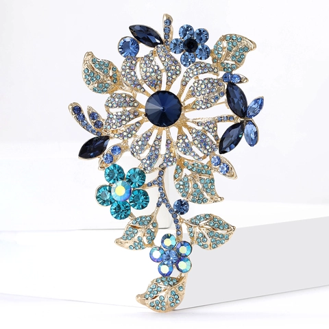 Luxury Alloy Rhinestone Flower Butterfly Brooch For Women Elegant Glass Crystal Floral Pin For Wedding Party Suit Accessory