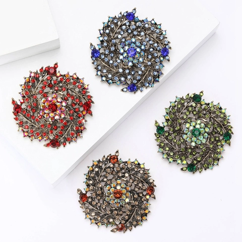 Spilla Retro in Lega Con Strass a Ghirlanda di Spighe di Grano Spilla Vintage Rotonda a Fiori per Donna Gioielli