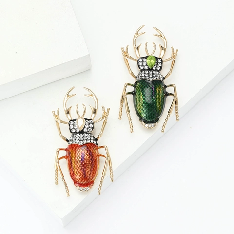 Legierung Emaille Käfer Brosche Für Damen Herren Vintage Bockkäfer Insekt Strass Eingelegt Abzeichen Pin Schmuck Geschenk