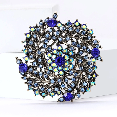 Vintage Alloy Rhinestone Flower Garland Brooch Elegant Round Wheat Ear Breastpin For Women Fashion Clothing Jewelry Accessory