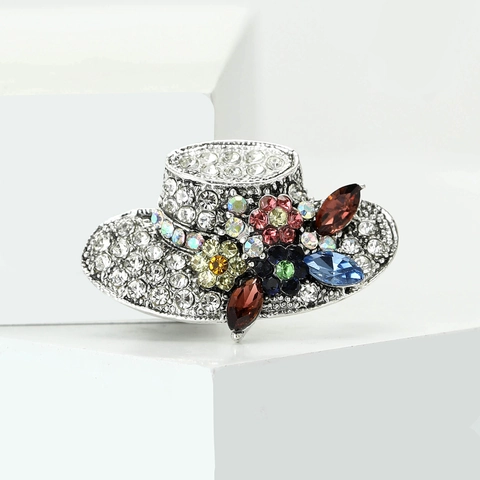 Vintage Legierung Strass Sonnenhut Brosche Für Damen Bunte Kristall Blume Pin Elegante Retro Anzug Mantel Dekorative Schmuck