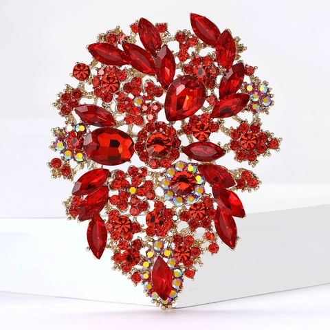 Vintage Legering Strass Bloem Broche Grote Kristallen Waterdruppel Hart Speld Voor Vrouwen Bruiloft Banket Feest Jurk Accessoires