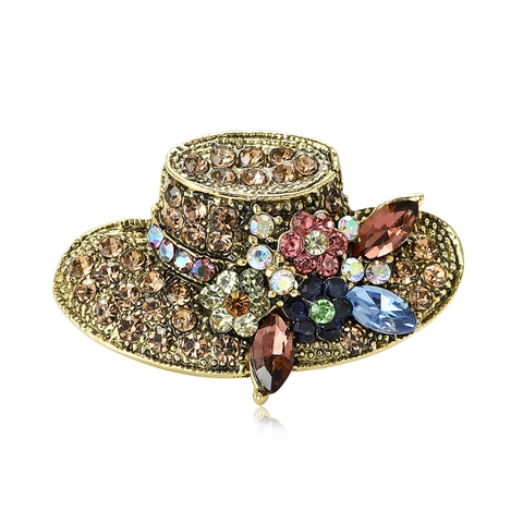 Spilla Vintage in Lega con Strass a Forma di Cappello da Sole Elegante Spilla a Fiore Intarsiata per Completo da Donna Cardigan Gioielli di Moda Regalo