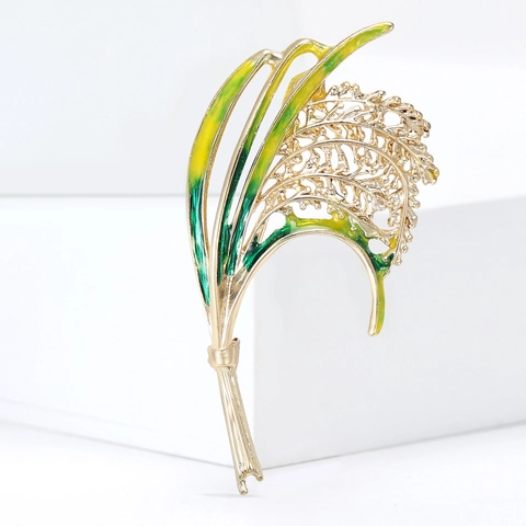 Elegant Wheat Stalk Brooch Alloy Enamel Drip Oil Gold Plated Rice Ear Breastpin For Women Suit Coat Lapel Pin Fashion Jewelry