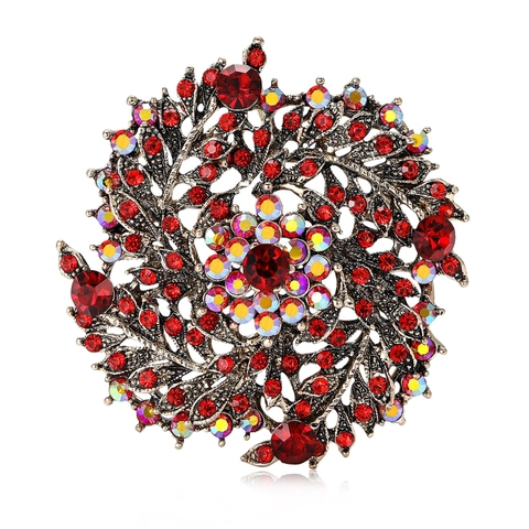 Spilla Retro in Lega Con Strass a Ghirlanda di Spighe di Grano Spilla Vintage Rotonda a Fiori per Donna Gioielli