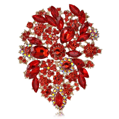 Luxurious Alloy Rhinestone Floral Brooch Large Vintage Crystal Pin For Women Suits Shawl Dress Wedding Party Fashion Jewelry Gift