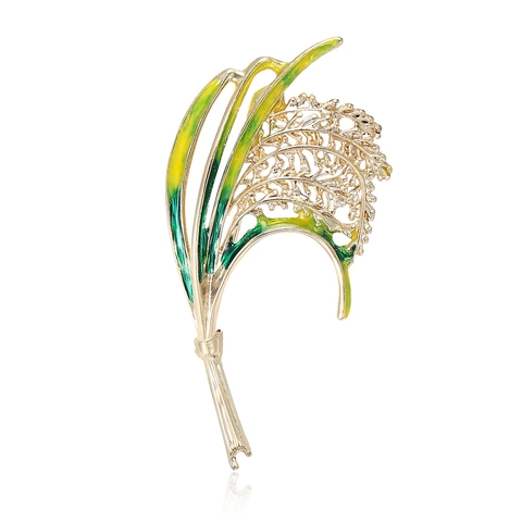 Elegant Wheat Stalk Brooch Alloy Enamel Drip Oil Gold Plated Rice Ear Breastpin For Women Suit Coat Lapel Pin Fashion Jewelry