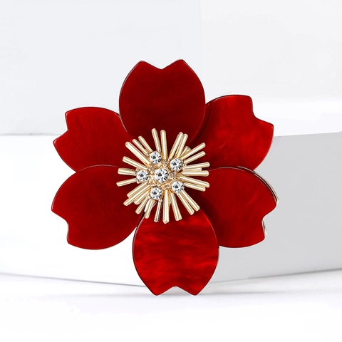Vintage Alloy Acrylic Flower Brooch For Women Gold Plated Marble Texture Rhinestone Elegant Suit Lapel Pin Jewelry Gift