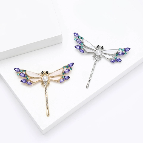 Spilla a Forma di Libellula in Lega Vintage per Donna con Strass Intarsiati di Alta Qualità Perla Artificiale Conchiglia Gioielli