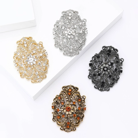 Spilla Vintage in Lega con Strass a Forma di Fiore Traforato per Donna Eleganti Spille a Filigrana Ovali Accessori per Abito