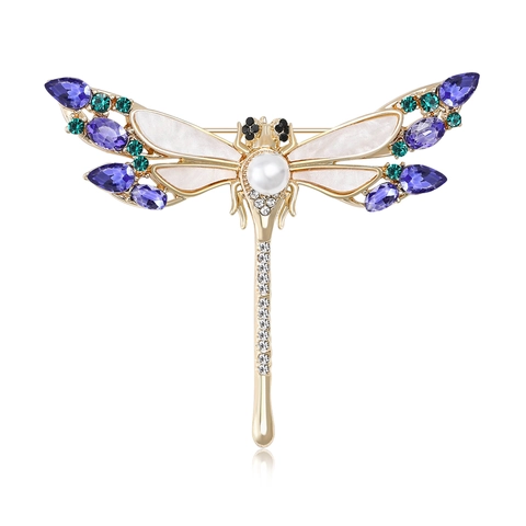 Spilla a Forma di Libellula in Lega Vintage per Donna con Strass Intarsiati di Alta Qualità Perla Artificiale Conchiglia Gioielli