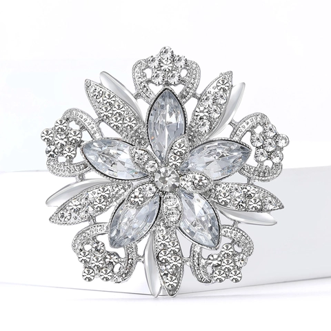Elegant Alloy Rhinestone Flower Brooch For Women Vintage Floral Crystal Breastpin For Wedding Banquet Fashion Jewelry Accessories
