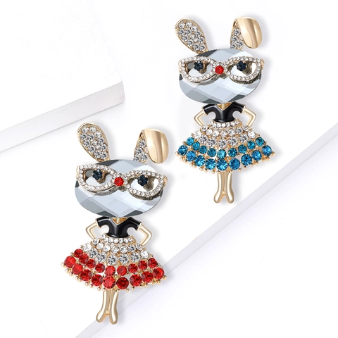 Mode Legierung Strass Hase Mädchen Brosche Cartoon Niedliche Tier Figur Pin Schmuck Für Damen Mantel Pullover Kleid Dekoration