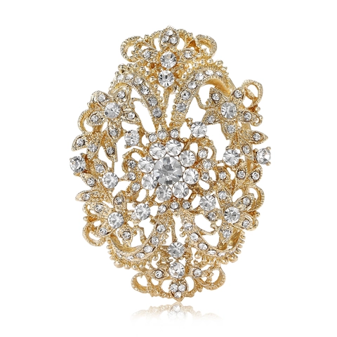 Spilla Vintage in Lega con Strass a Forma di Fiore Traforato per Donna Eleganti Spille a Filigrana Ovali Accessori per Abito