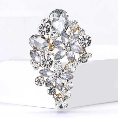Vintage Luxury Alloy Rhinestone Flower Cluster Brooch Pin For Women Gold Silver Plated Crystal Floral Corsage Banquet Wedding Jewelry