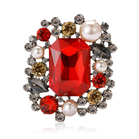 Broche Carrée en Alliage Strass Style Palais Vintage pour Femmes Élégante Épingle en Perles Artificielles Bijoux Mode Décor de Vêtements