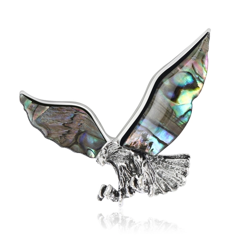 Vintage Eagle Brooch Men Suit Shirt Accessory Alloy Abalone Shell Inlay Silver Tone Animal Pin Exquisite Fashion Jewelry