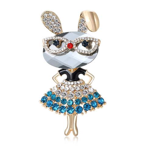 Mode Legierung Strass Hase Mädchen Brosche Cartoon Niedliche Tier Figur Pin Schmuck Für Damen Mantel Pullover Kleid Dekoration