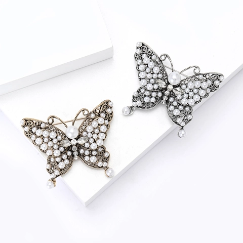 Elegante Spilla a Farfalla in Lega Con Perle Artificiali e Strass Corsage Stile Retro per Accessori Abbigliamento Donna Regalo