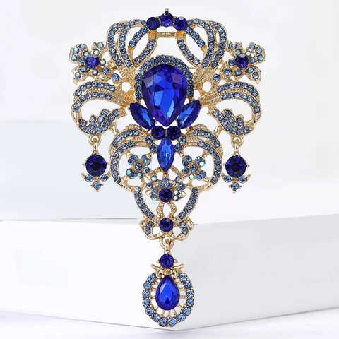 Lussuosa Spilla Barocca in Lega con Strass e Pendente a Goccia per Donna Stile Palazzo Vintage Vittoriano Accessorio Matrimonio