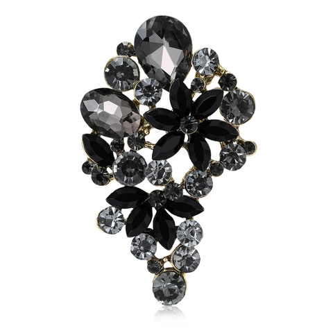 Broche de Aleación de Diamantes de Imitación de Flor Exquisita para Mujer Corsage de Racimo de Cristal Vintage para Trajes Vestidos Joyería de Moda Elegante