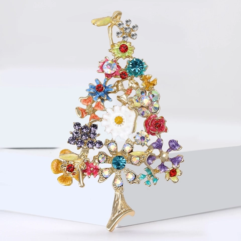 Vintage Legierung Weihnachtsbaum Brosche Pin Mit Bunten Strass Emaille Blumen Schmuck Dekoration Für Herren Damen Urlaub