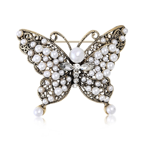 Elegante Spilla a Farfalla in Lega Con Perle Artificiali e Strass Corsage Stile Retro per Accessori Abbigliamento Donna Regalo