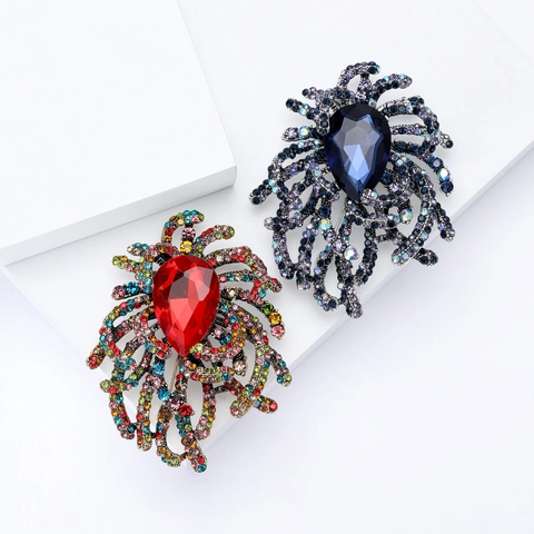Vintage Alloy Rhinestone Firework Brooch With Pear Shaped Main Stone Colorful Crystal Corsage Pin For Women Wedding Banquet Party Jewelry