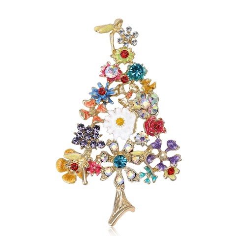 Vintage Legierung Weihnachtsbaum Brosche Pin Mit Bunten Strass Emaille Blumen Schmuck Dekoration Für Herren Damen Urlaub