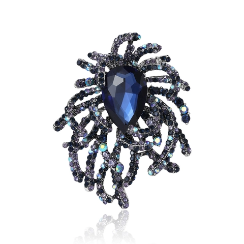 Vintage Alloy Rhinestone Firework Brooch With Pear Shaped Main Stone Colorful Crystal Corsage Pin For Women Wedding Banquet Party Jewelry