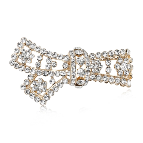 Élégante Broche Nœud Creuse en Alliage avec Strass Épingle à Ruban Scintillante Haut de Gamme pour Accessoires de Vêtements Femmes Bijoux Cadeau