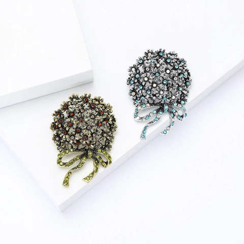 Vintage Legierung Strass Hortensie Blume Brosche Für Damen Eleganter Schleifen Anstecknadel Mode Kleidung Zubehör Schmuck