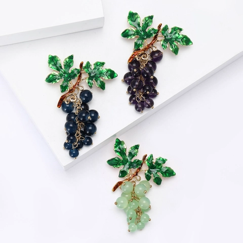 Broche de Uva de Aleación Vintage para Mujer Con Hojas de Esmalte y Perlas Artificiales Broche de Fruta a la Moda para Traje