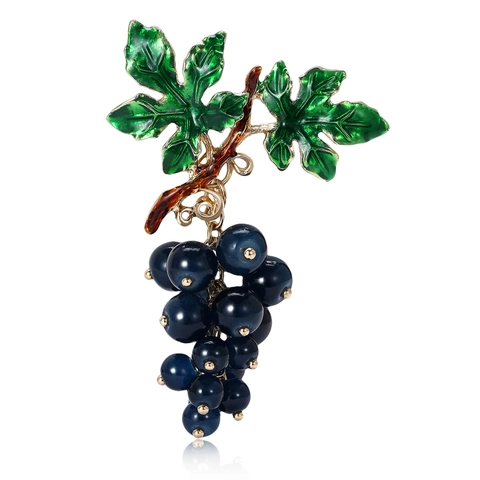 Broche de Uva de Aleación Vintage para Mujer Con Hojas de Esmalte y Perlas Artificiales Broche de Fruta a la Moda para Traje