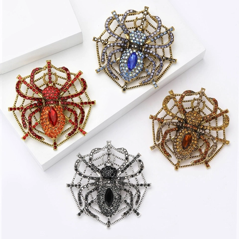 Vintage Gothic Spinnenweb Broche Voor Dames Heren Legering Strass Grote Insecten Pin Halloween Feest Kleding Sieraden Accessoire