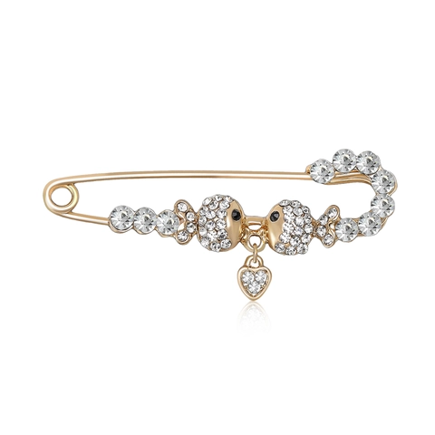 Elegante Spilla di Sicurezza in Lega con Strass e Doppio Pesce con Ciondolo a Cuore Gioielli di Moda per Decorazione Abbigliamento Donna
