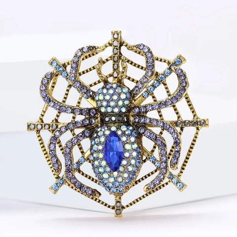 Vintage Gothic Spinnenweb Broche Voor Dames Heren Legering Strass Grote Insecten Pin Halloween Feest Kleding Sieraden Accessoire